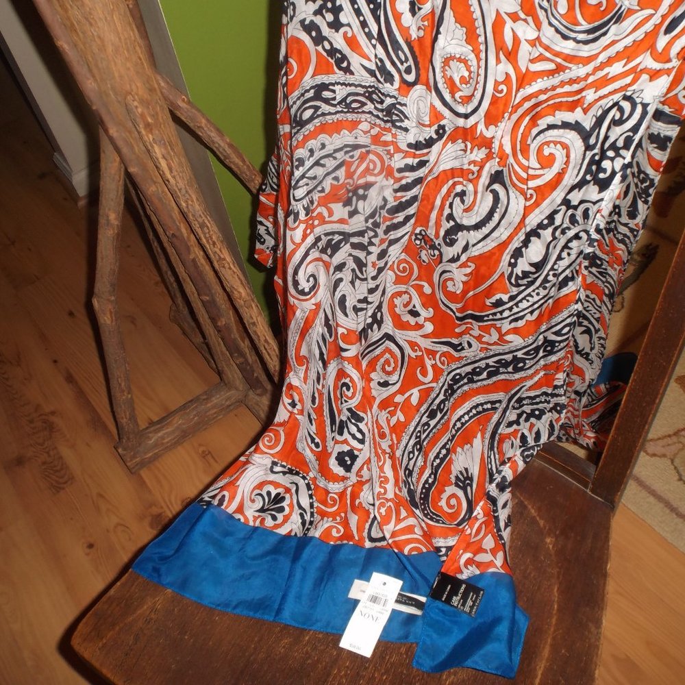 Ann Taylor Silk Scarf Orange and Blue NWT